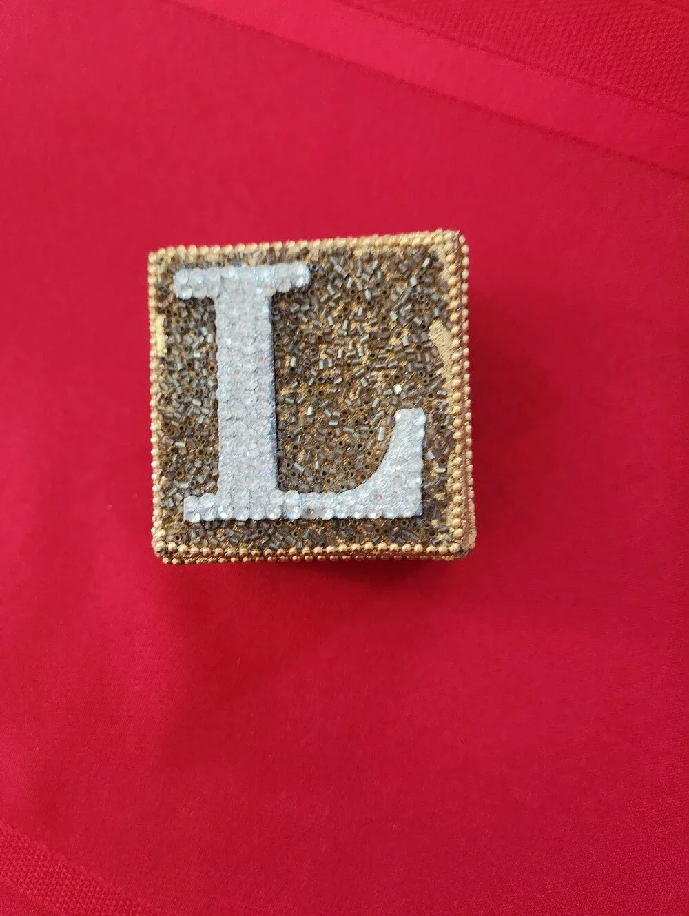 Beaded Initial 'L' Trinket Box Gold and White